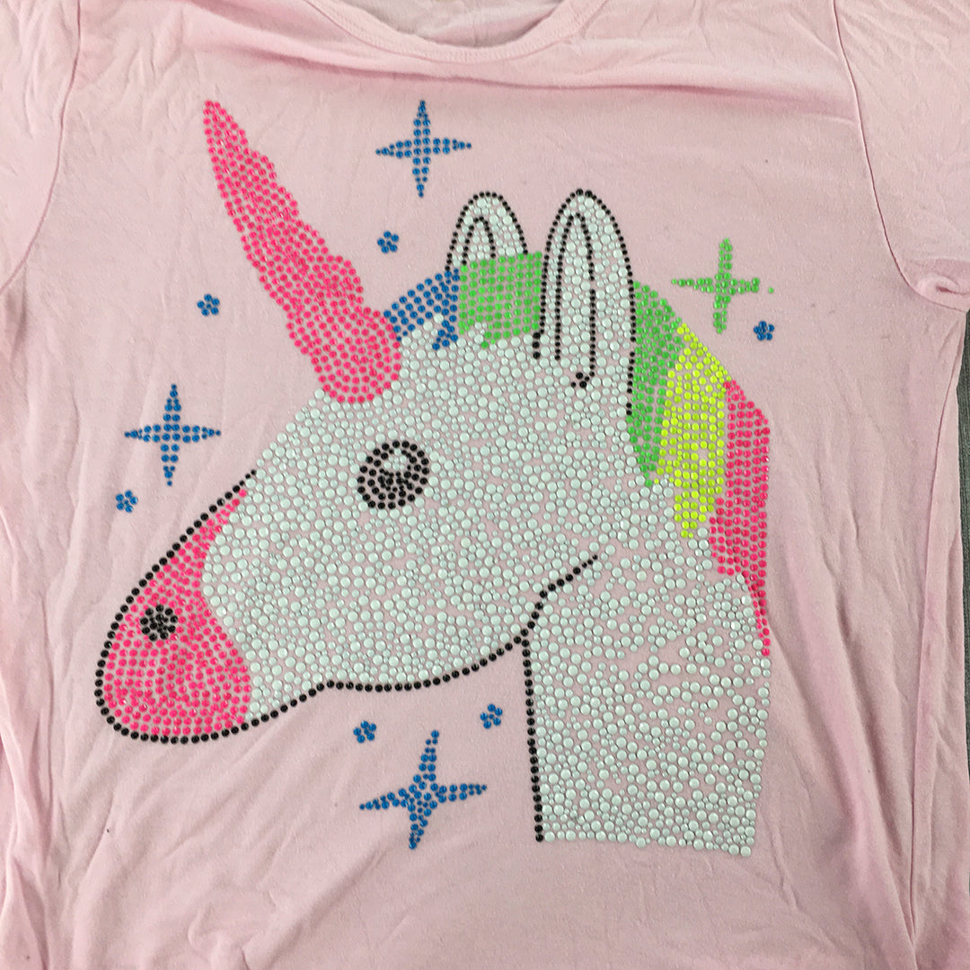 Butter Kids Girls T-Shirt Size L (10 - 12 Years) Pink Unicorn Short Sleeve Top