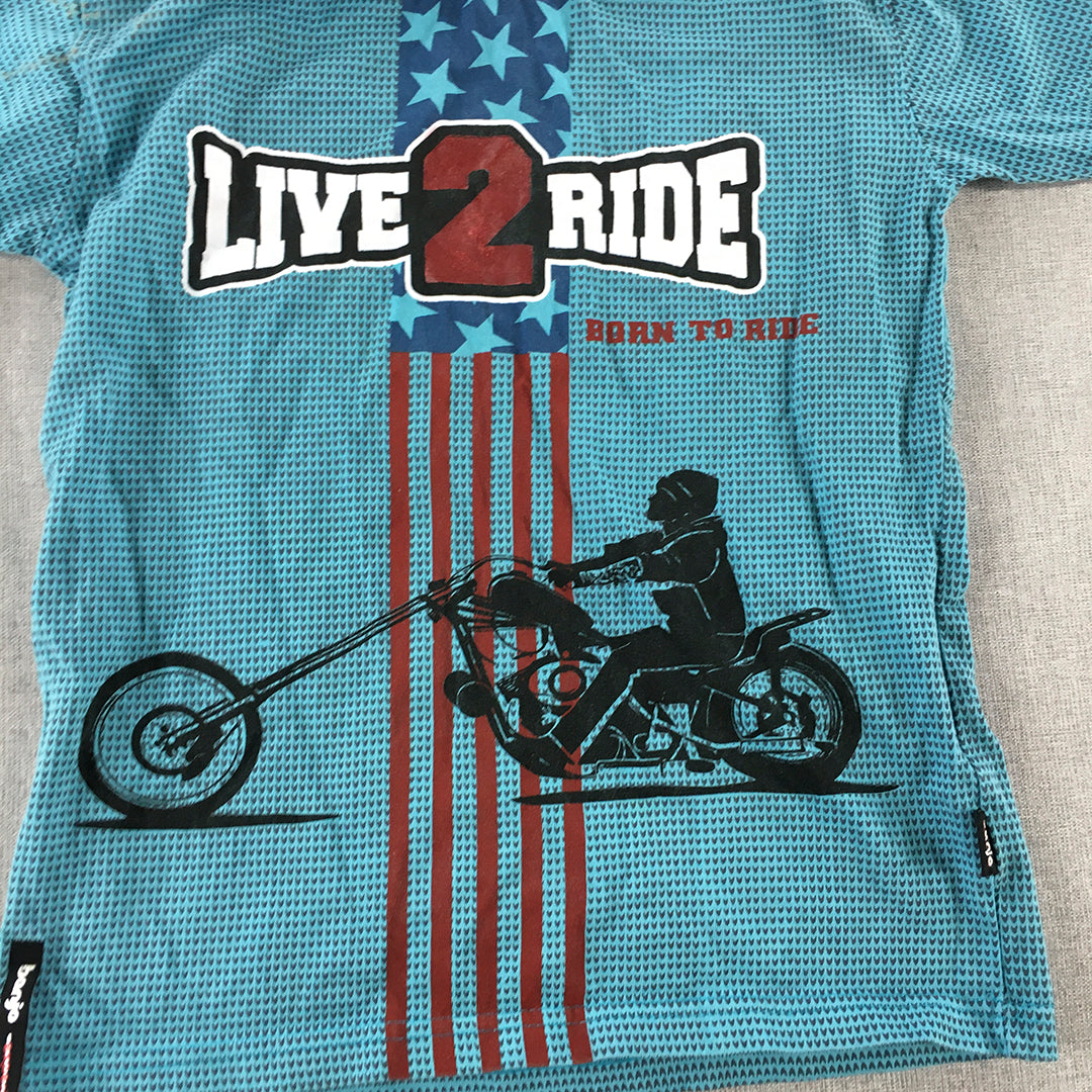 Live 2 Ride Kids Boys T-Shirt Size 6 - 8 Years Blue Motorcycle Bike