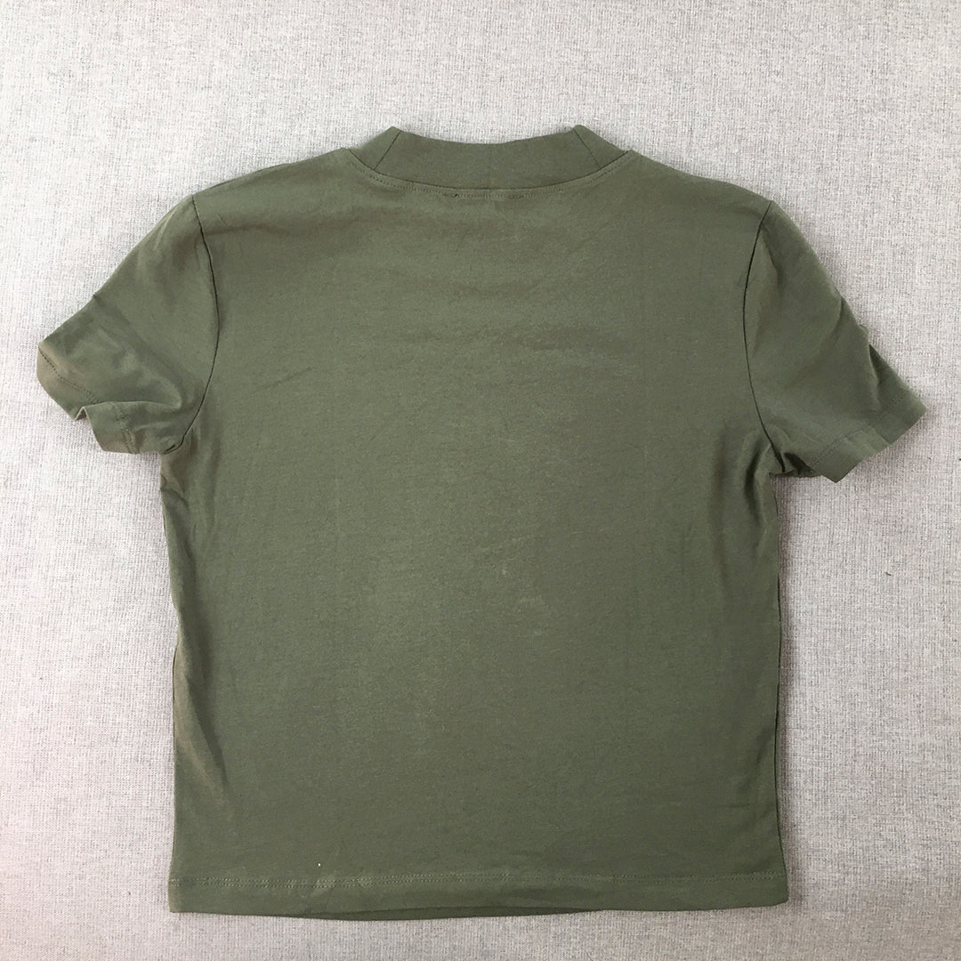 Zara Womens Top Size L Khaki Green Short Sleeve Shirt