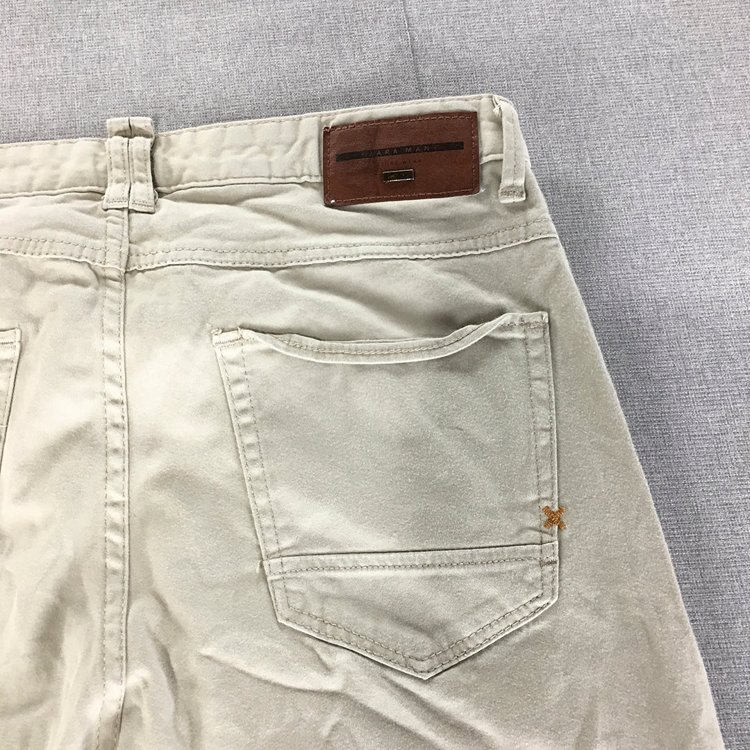 Zara Man Chino Pants Size 31 Cream Beige Slim Fit Straight Trousers Pockets