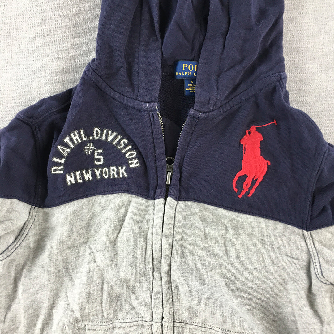 Polo Ralph Lauren Kids Boys Hoodie Jacket Size 5 Grey Big Pony Logo Pockets