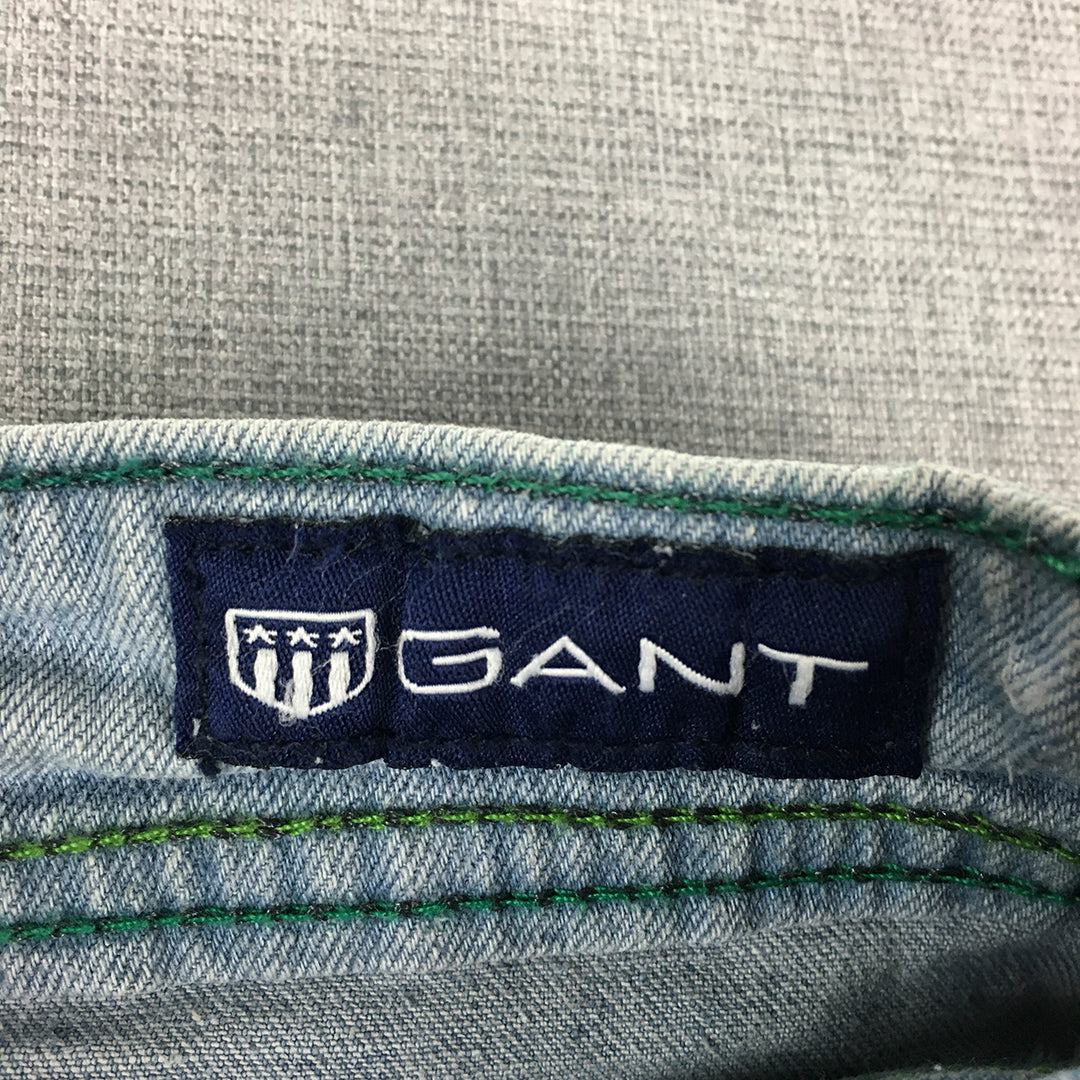 Gant Womens Jeans Size 28 (W28 x L28) Blue Light Wash Straight Logo Embroidered