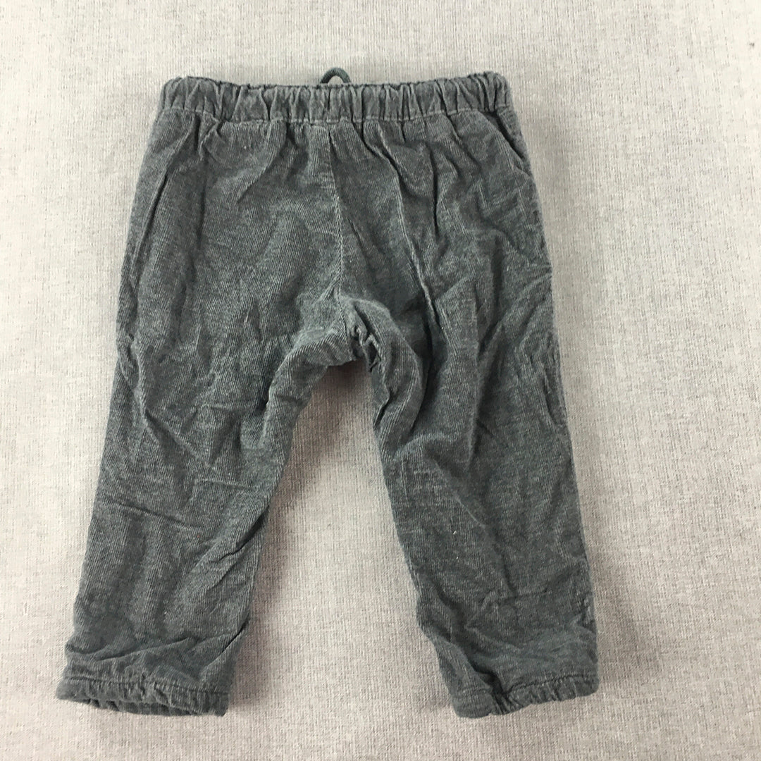 H&M Baby Boys Corduroy Pants Size 1 Grey Drawstring Elastic Waist