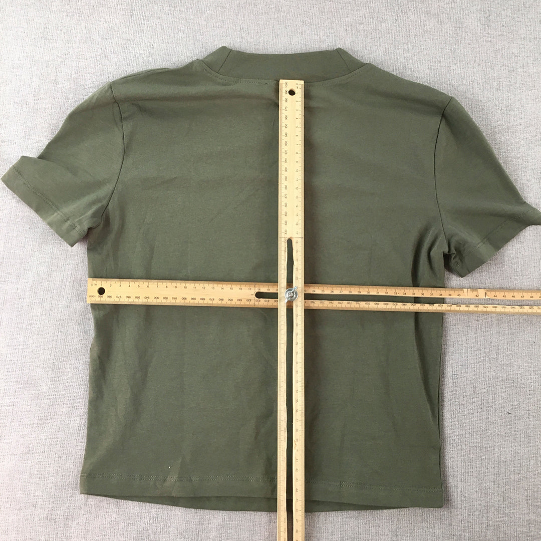 Zara Womens Top Size L Khaki Green Short Sleeve Shirt