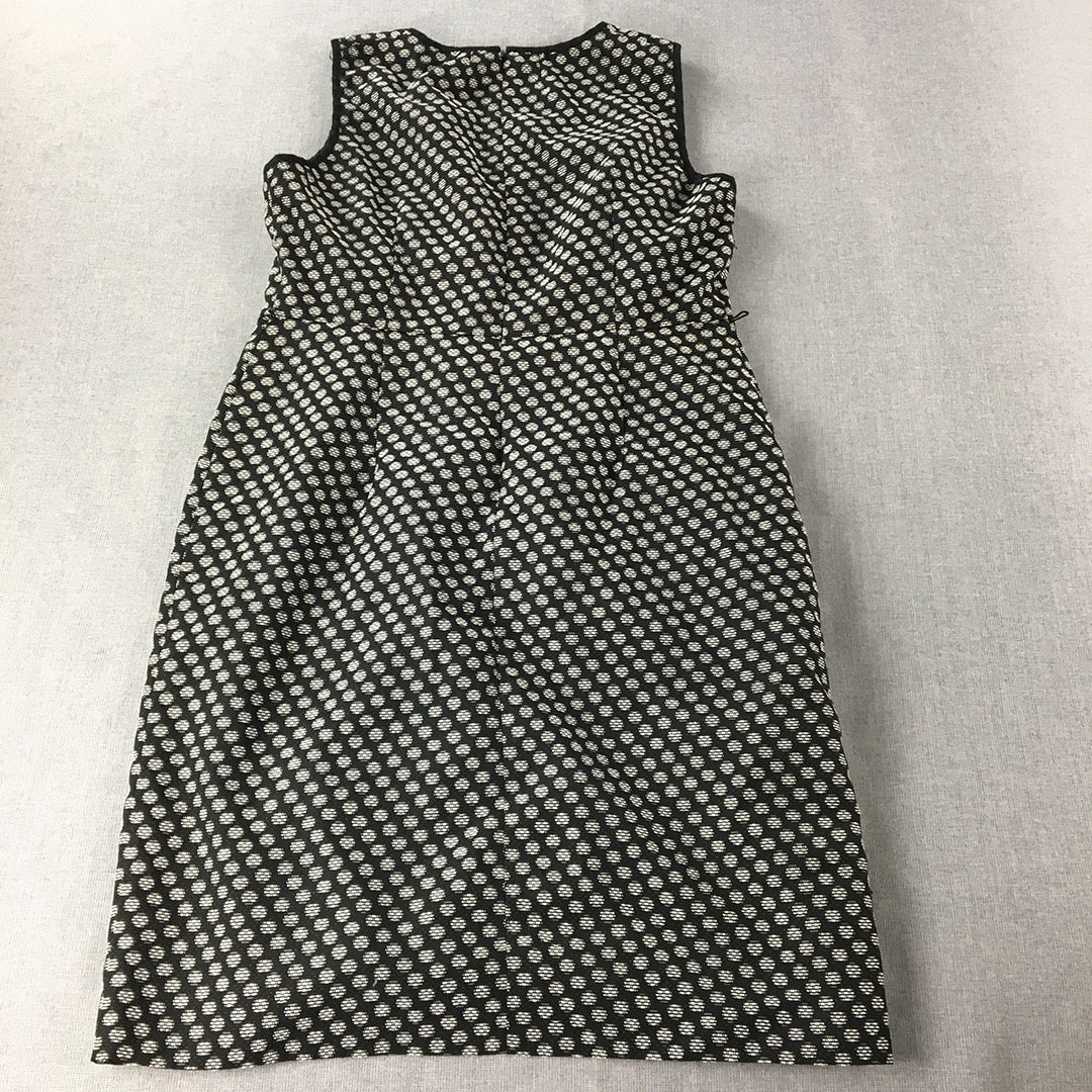 Basque Womens Pencil Dress Size 14 Black White Dot Sleeveless Midi