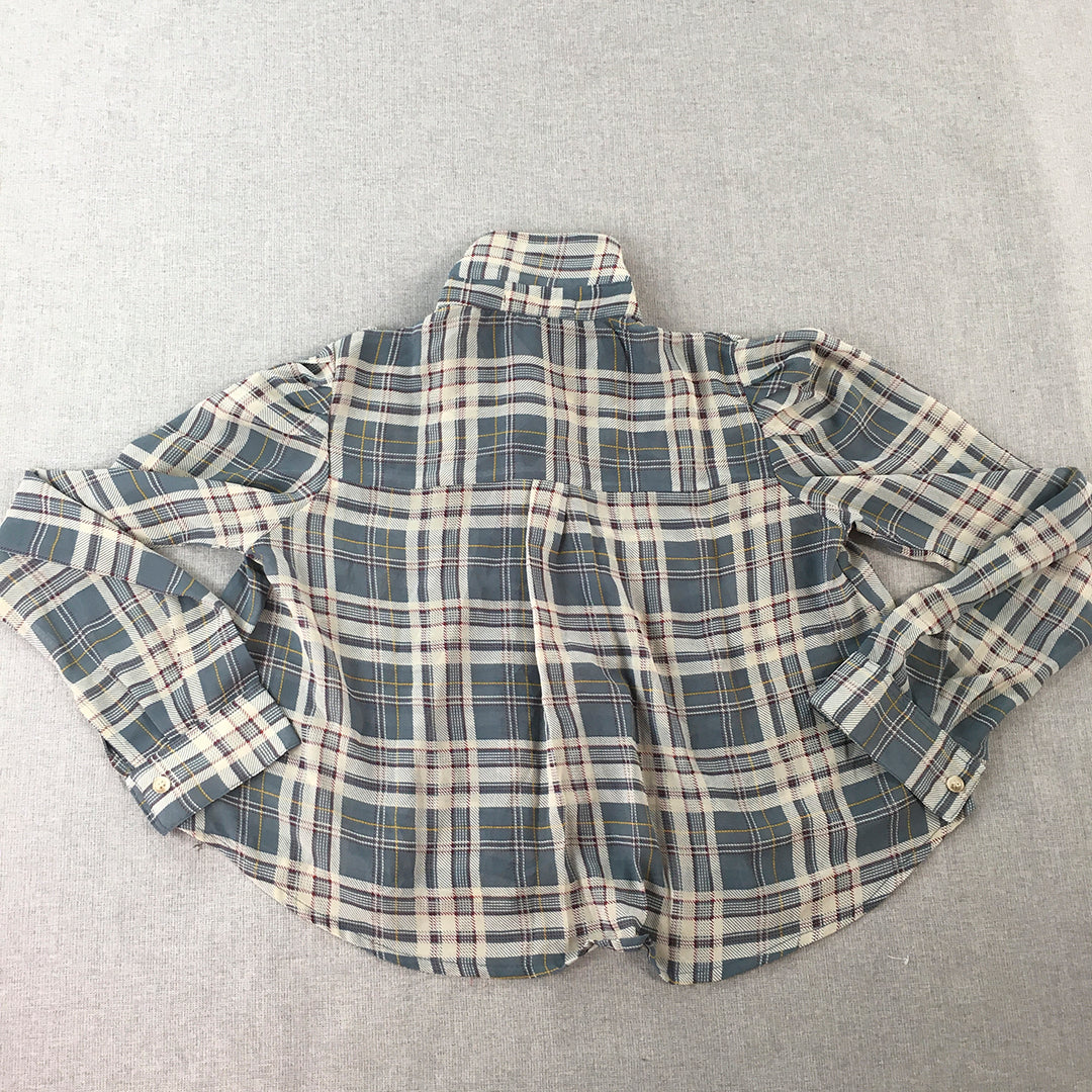 Kiwi Girl Womens Top Size 10 Blue Checkered Button-Up Long Sleeve Shirt