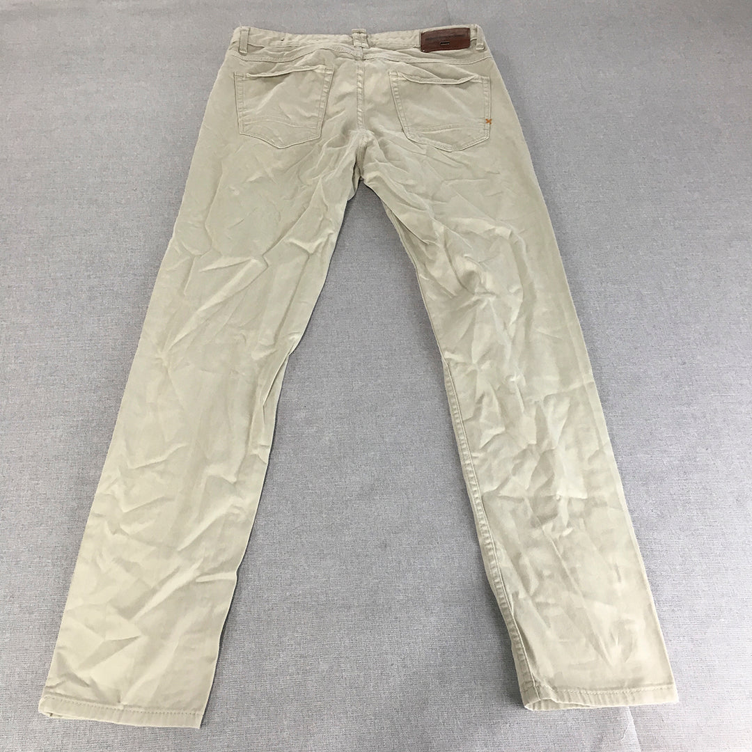 Zara Man Chino Pants Size 31 Cream Beige Slim Fit Straight Trousers Pockets