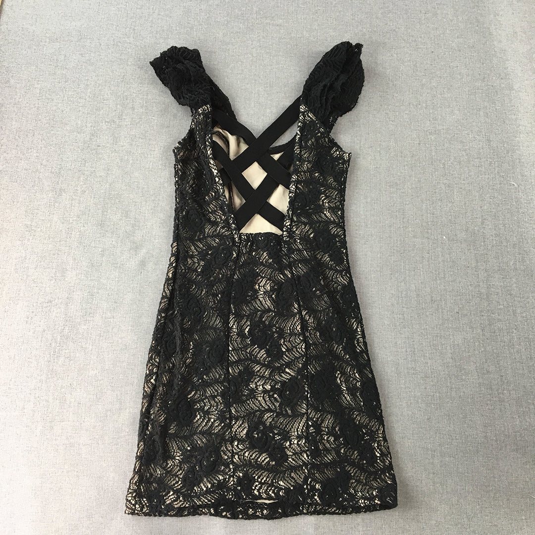 Blossom Womens Mini Dress Size 6 Black Floral Lace Sleeveless Event