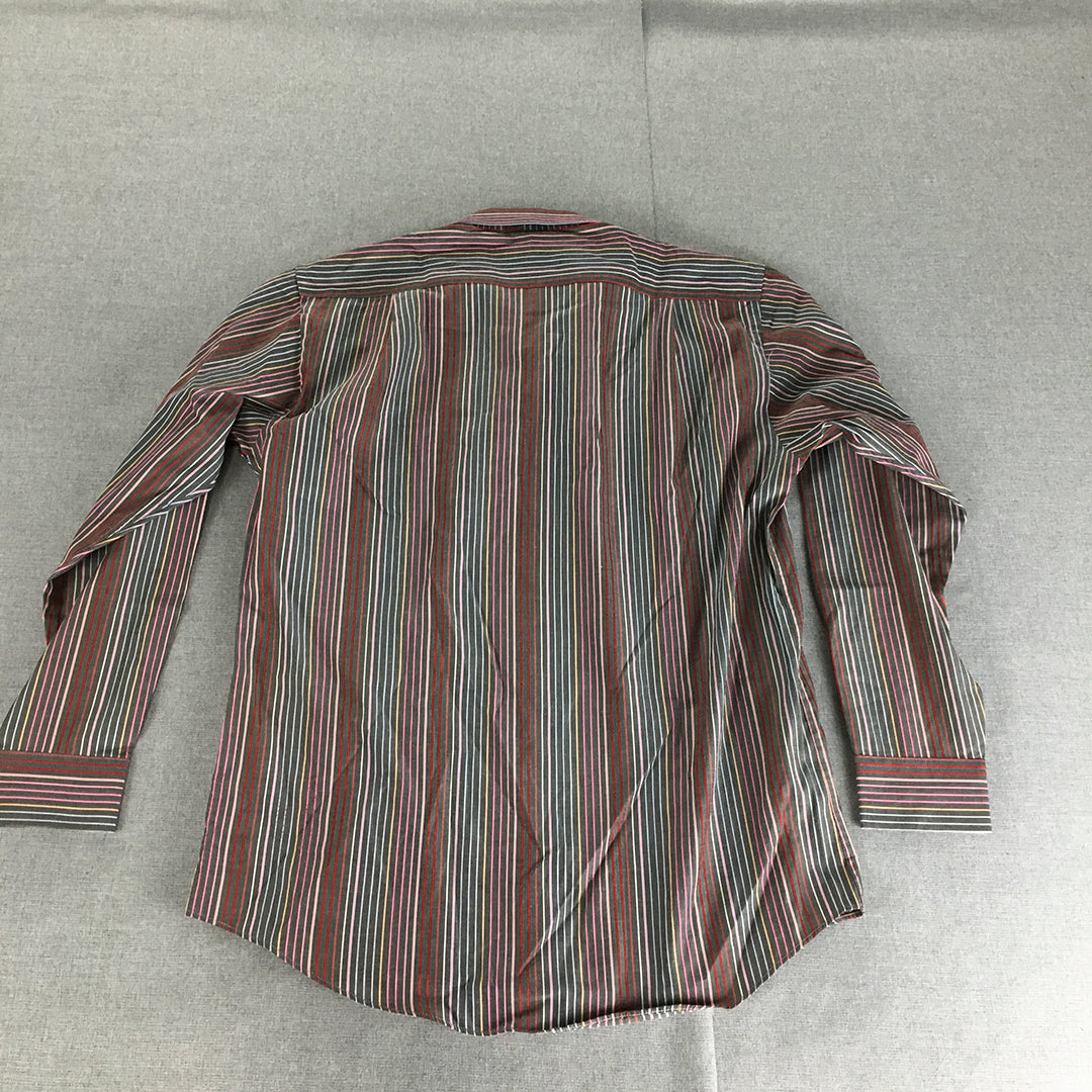 Vintage Lacoste Mens Shirt Size S Black Pink Red Striped Long Sleeve Logo Button