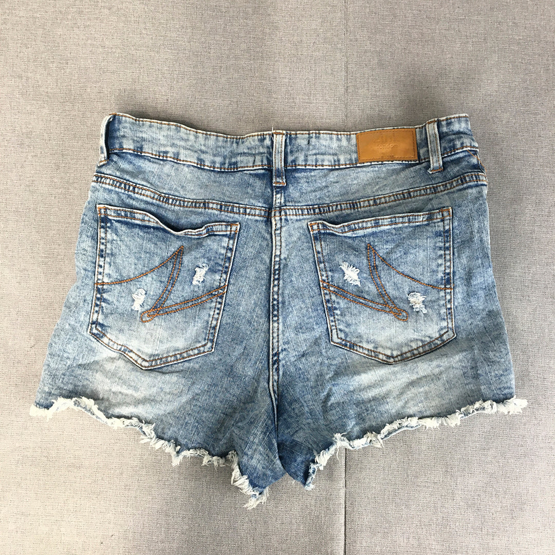 Zink London Womens Denim Shorts Size 30 Blue Light Wash Raw Hem Distressed