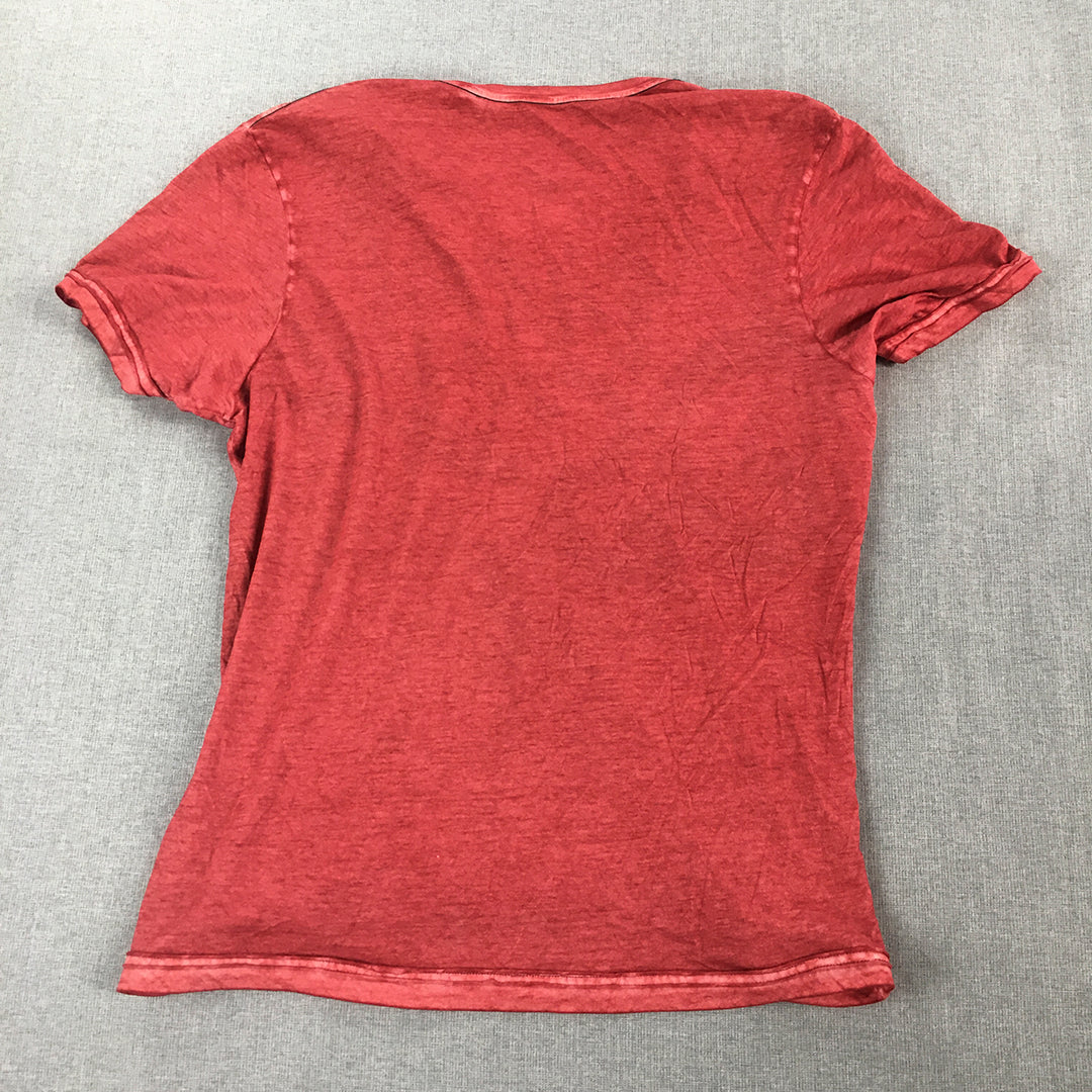 Guess Mens T-Shirt Size M Red V-Neck Short Sleeve Tee