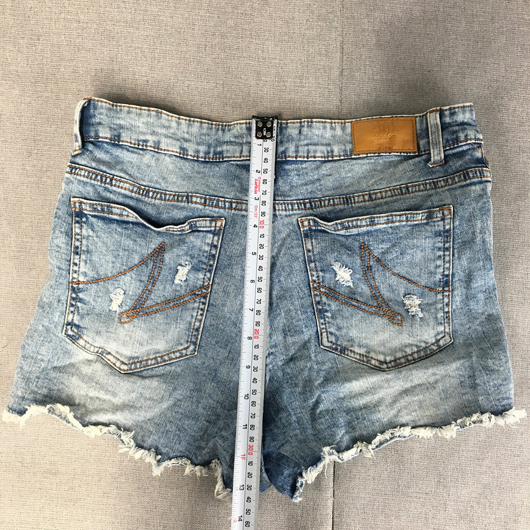 Zink London Womens Denim Shorts Size 30 Blue Light Wash Raw Hem Distressed