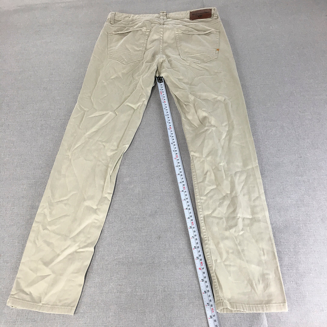 Zara Man Chino Pants Size 31 Cream Beige Slim Fit Straight Trousers Pockets