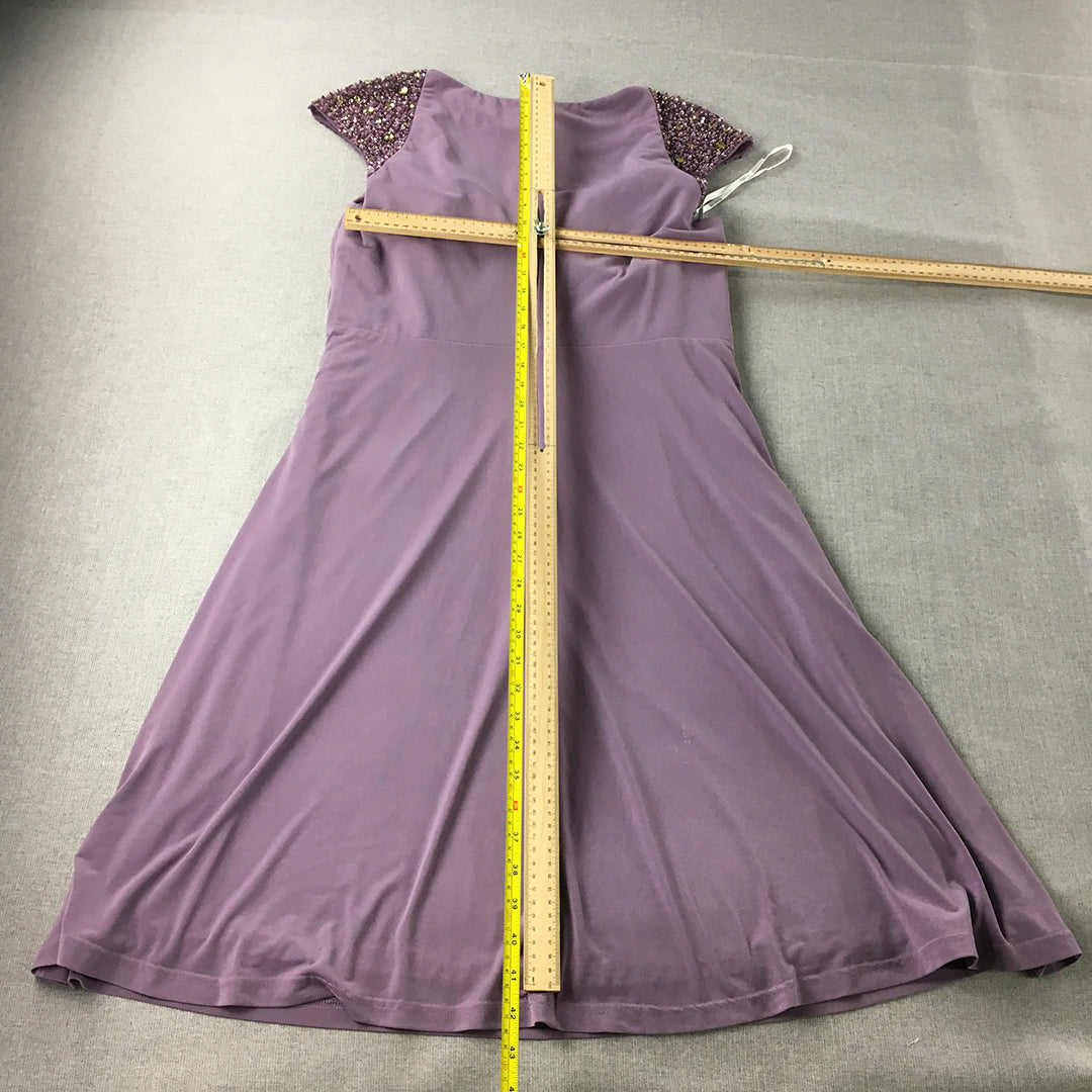 Vintage Studibaker Womens Evening Gown Size 18 Purple Embellished Knee Length