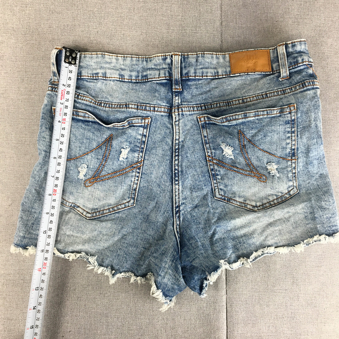 Zink London Womens Denim Shorts Size 30 Blue Light Wash Raw Hem Distressed