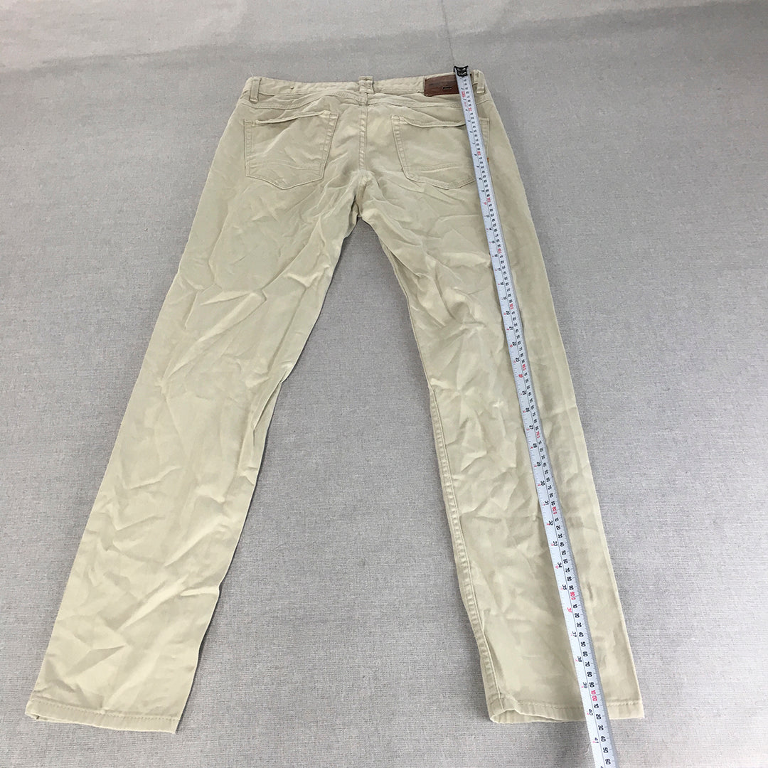 Zara Man Chino Pants Size 31 Cream Beige Slim Fit Straight Trousers Pockets