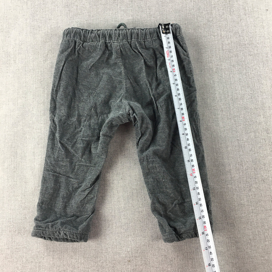 H&M Baby Boys Corduroy Pants Size 1 Grey Drawstring Elastic Waist