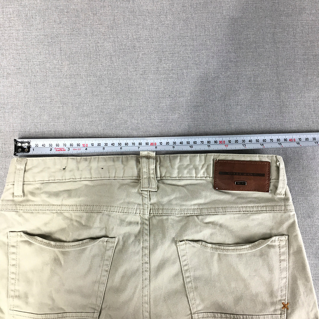 Zara Man Chino Pants Size 31 Cream Beige Slim Fit Straight Trousers Pockets