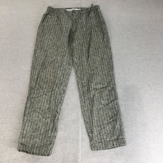 Topman Mens Linen Pants Size 30 Grey Striped Elastic Waist Drawstring