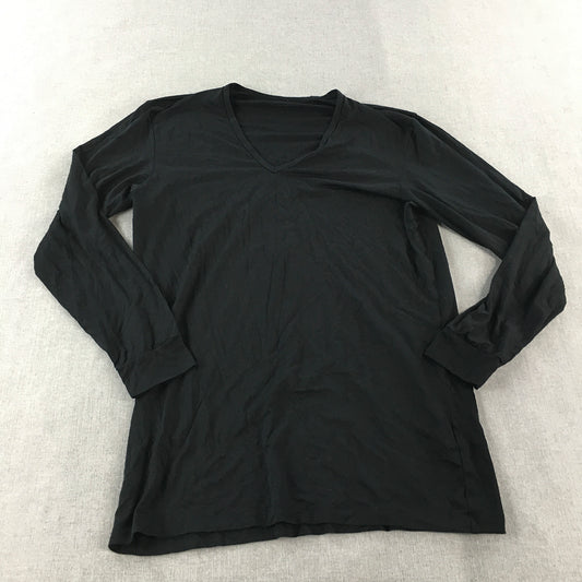 Uniqlo Heattech Womens Shirt Size L Black V-Neck Long Sleeve Heat Tech Top