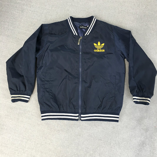 Adidas Kids Boys Bomber Jacket Size 10 Navy Blue Trefoil Logo Zip-Up Coat