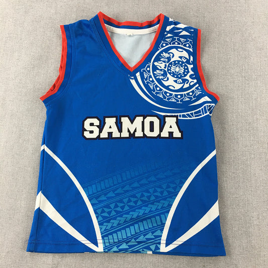 Samoa Kids Boys Basketball Jersey Size 8 Blue Sleeveless Shirt