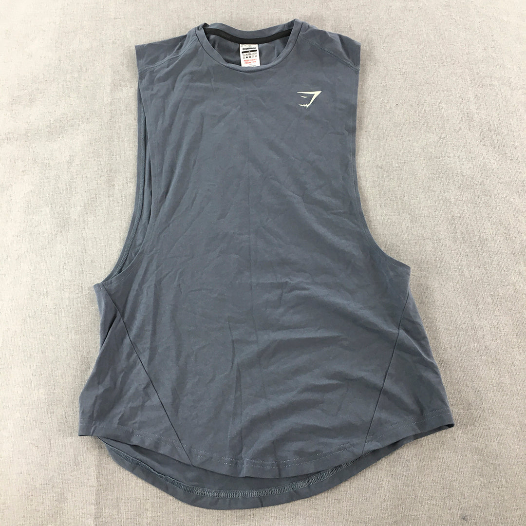 Gymshark Mens Muscle Tank Top Size S Grey Logo Sleeveless Gym Shirt