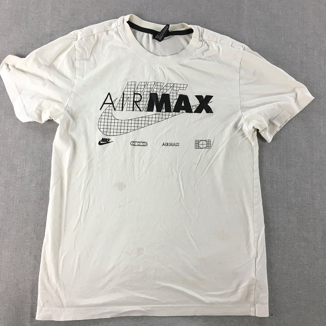 Nike Air Max Mens T-Shirt Size S White Big Logo Crew Neck Short Sleeve