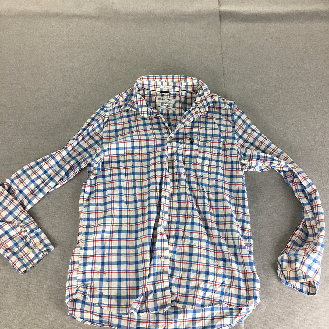 U.S. Polo Assn. Mens Shirt Size L White Checkered Long Sleeve Button-Up