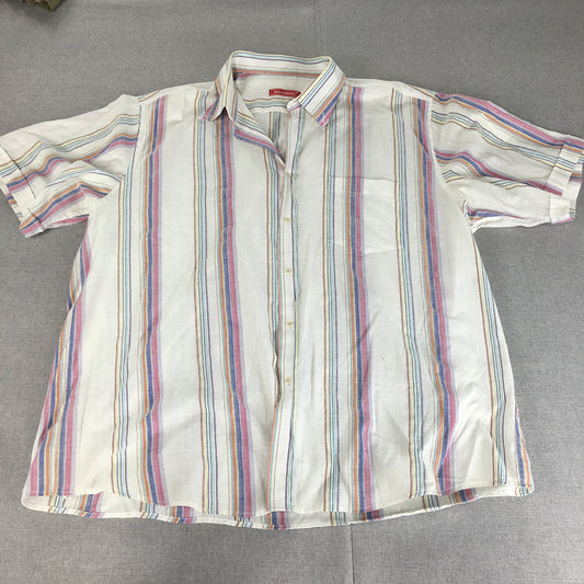 Vintage Giovanelli Mens Shirt Size XL White Striped Short Sleeve Button-Up