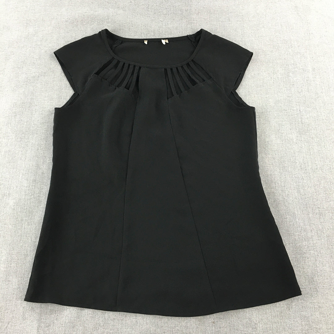 Forcast Womens Top Size 6 Black Short Sleeve Shirt Blouse Stretch