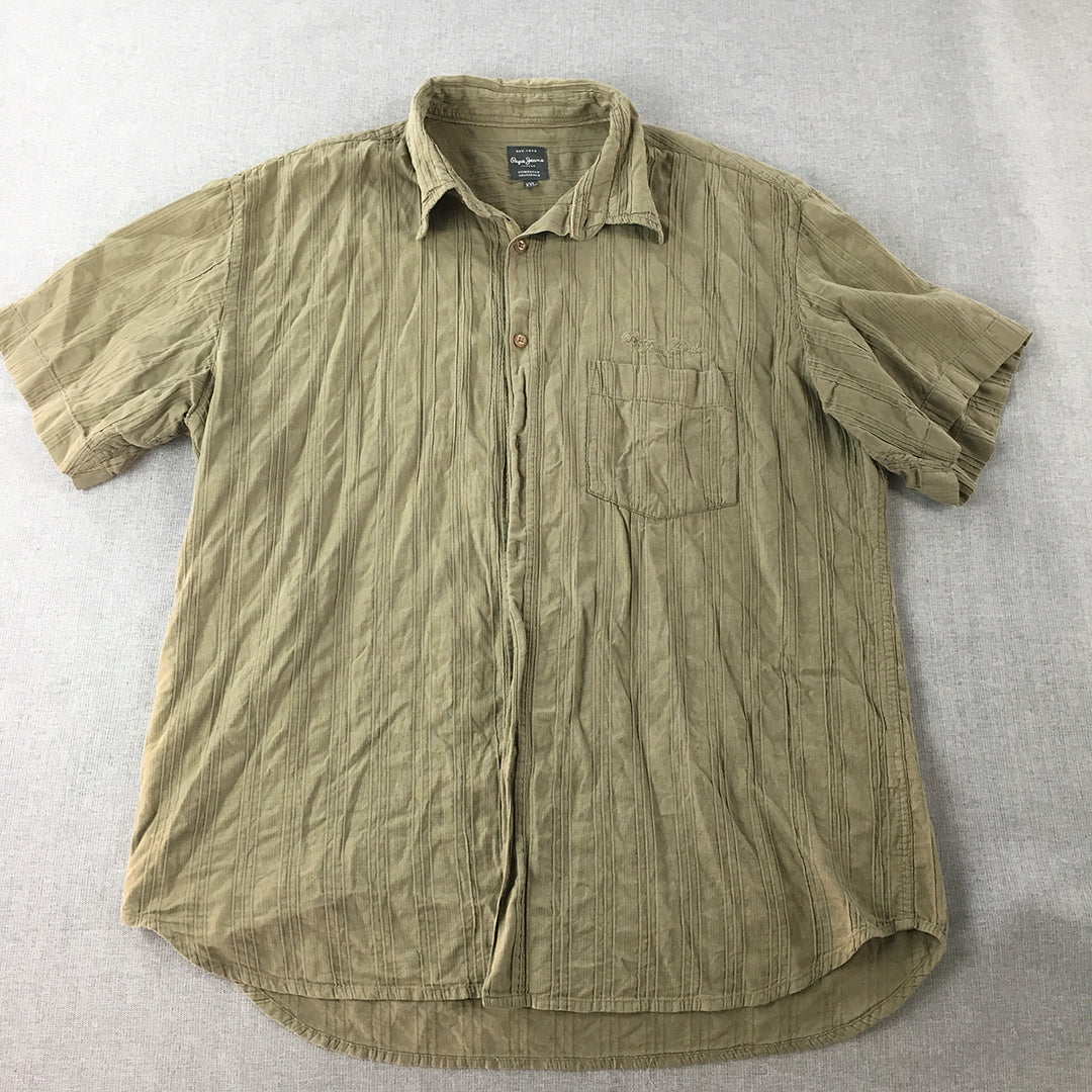 Pepe Jeans Mens Shirt Size 2XL Slim Fit Khaki Brown Short Sleeve Button-Up