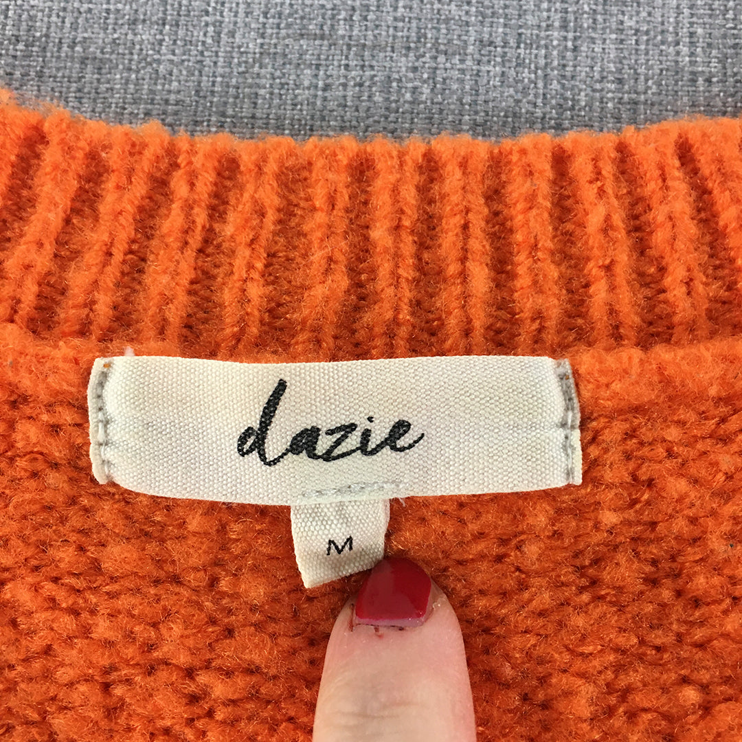 Dazie Womens Knit Sweater Size M Orange V-Neck Pullover Jumper