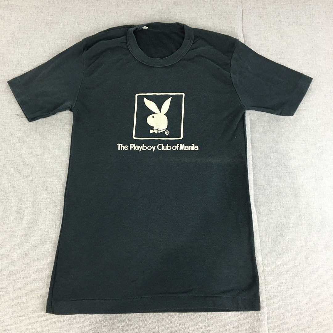 Vintage 80s The Playboy Club Of Manila T-Shirt Size XS Black Philippines Tee