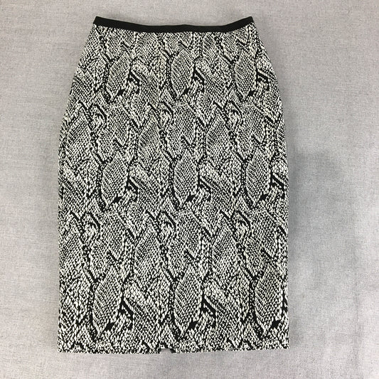 Veronika Maine Womens Midi Skirt Size 8 White Black Snakeskin Pattern Straight