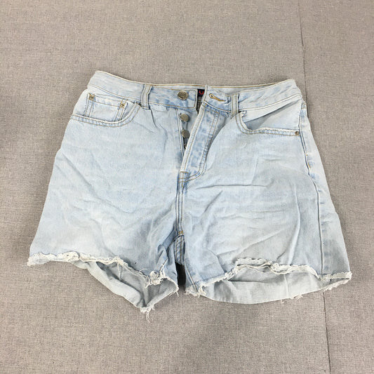 Used Denim Womens Shorts Size 10 Blue Light Wash Raw Hem Button Fly Jorts