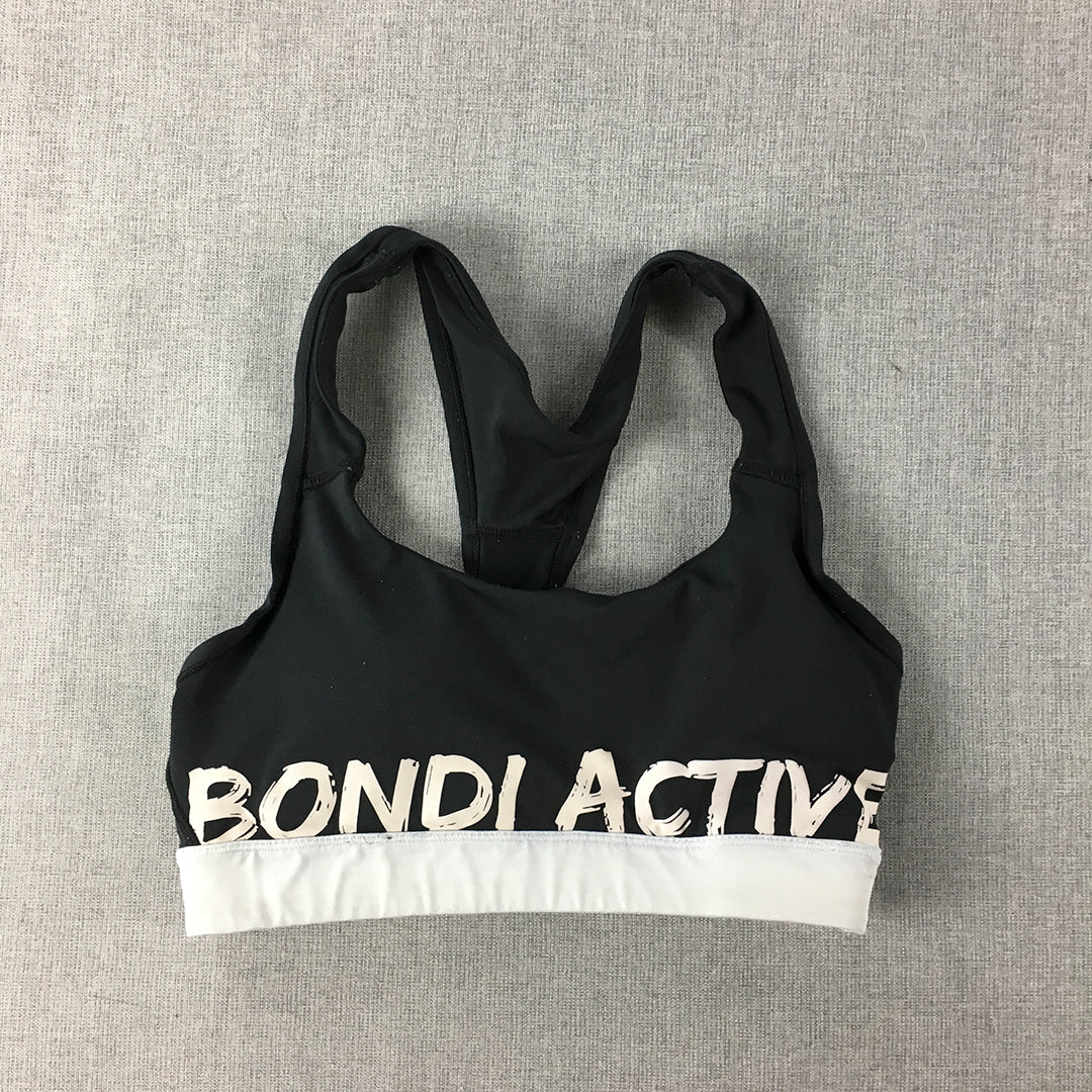 Bondi Active Womens Sports Bra Size 8 Black Logo Cropped Top