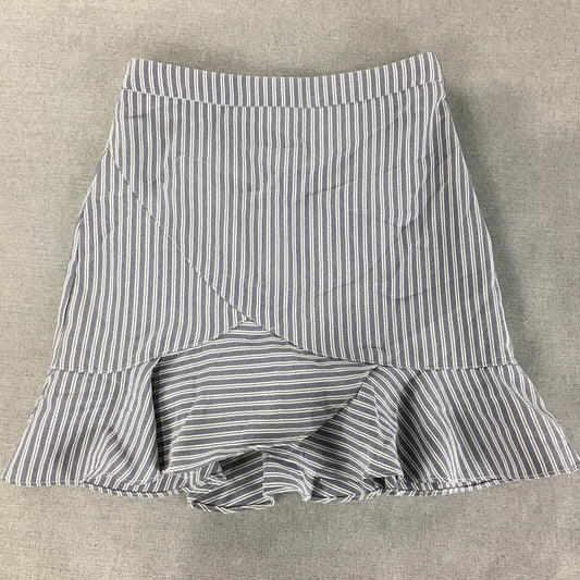 Delilah Womens Mini Skirt Size 6 Grey Striped Ruffled Hem