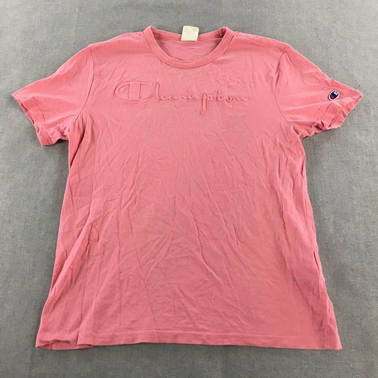 Champion Mens T-Shirt Size M Pink Big Embossed Logo Short Sleeve Tee