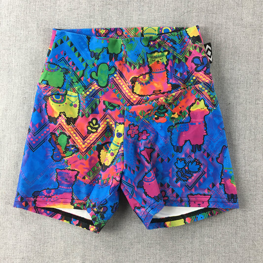 Exotica Kids Girls Bike Shorts Size 10 Blue Pink Abstract Stretch Fabric