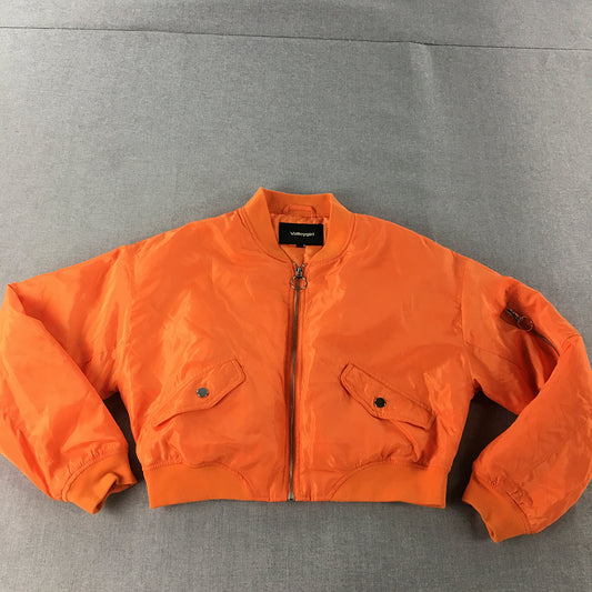 Valleygirl Womens Bomber Jacket Size 12 Orange Cropped Zip-Up