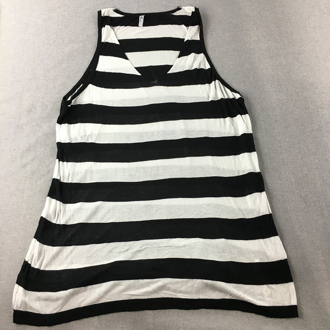 Kiik Luxe Womens Wool Mini Dress One Size Black White Striped A-Line Sleeveless