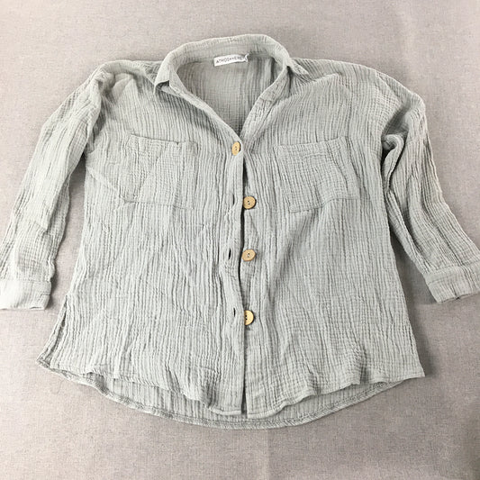 Atmos & Here Womens Top Size 8 Grey Button-Up Long Sleeve Pockets Shirt