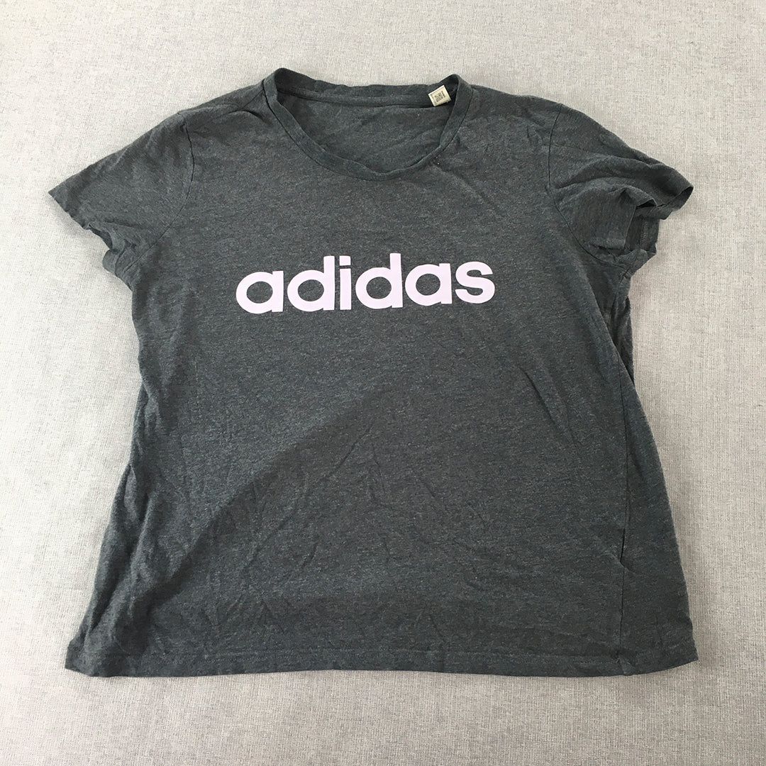 Adidas Womens T-Shirt Size XL Grey Big Logo Short Sleeve Crew Neck Top