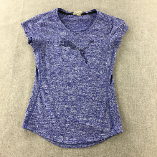 Puma Womens T-Shirt Size S Purple V-Neck Logo Short Sleeve Top