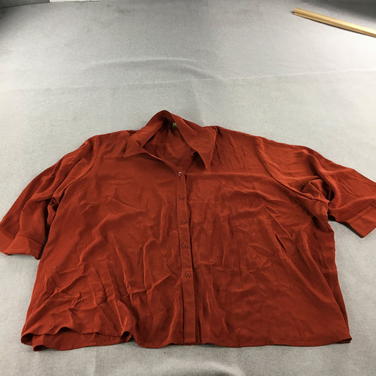 Party Girl Womens Top Size 34 Rust Red Short Sleeve Plus Size Button-Up Shirt