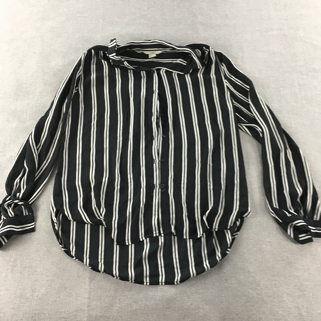 H&M Womens Shirt Size 2 Black Striped Long Sleeve Button-Up