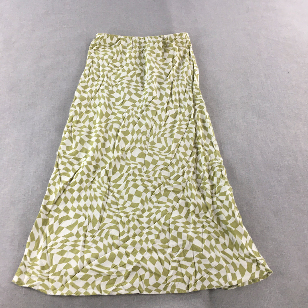 Ghanda Womens Linen Maxi Skirt Size XS Green White Checkered A-Line