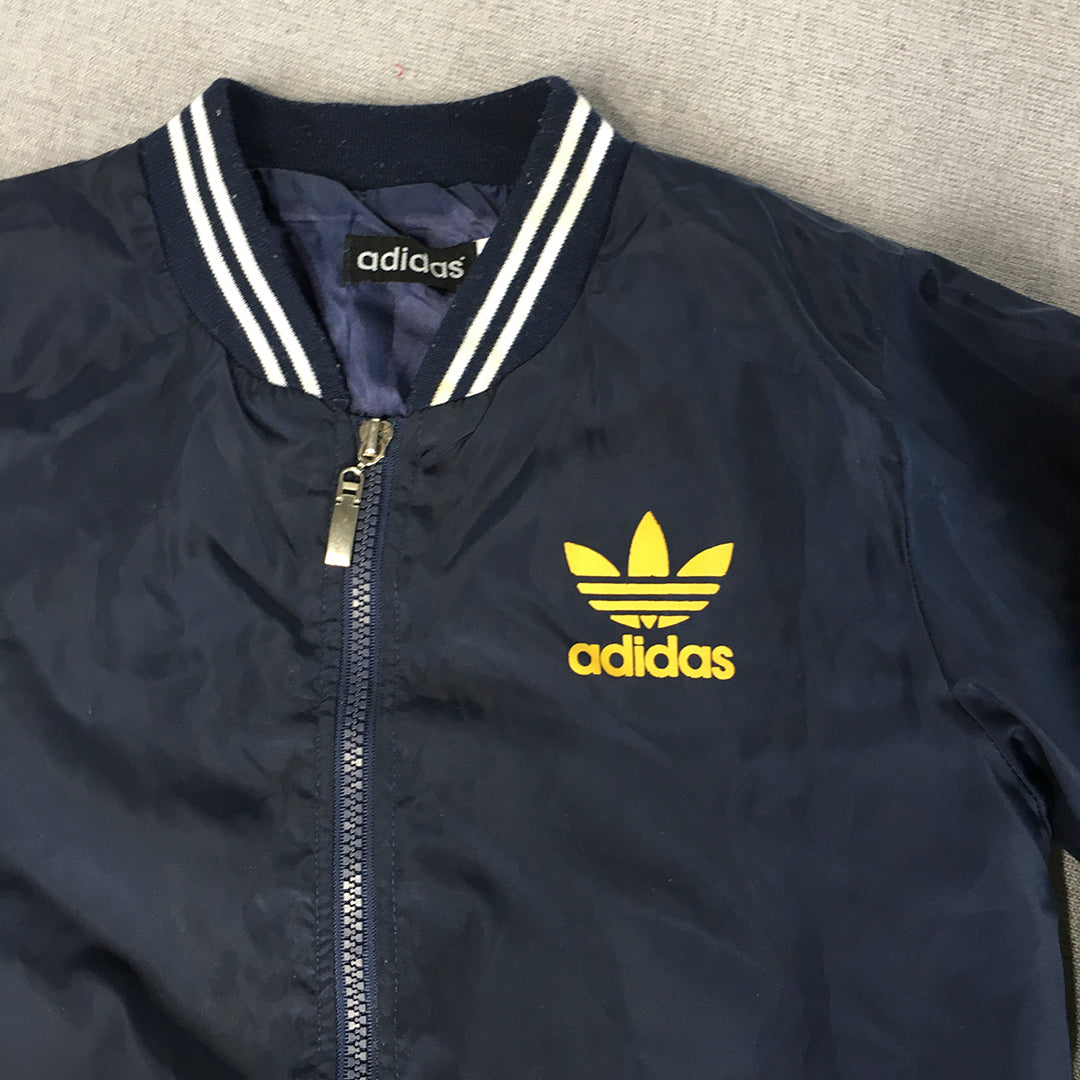 Adidas Kids Boys Bomber Jacket Size 10 Navy Blue Trefoil Logo Zip-Up Coat