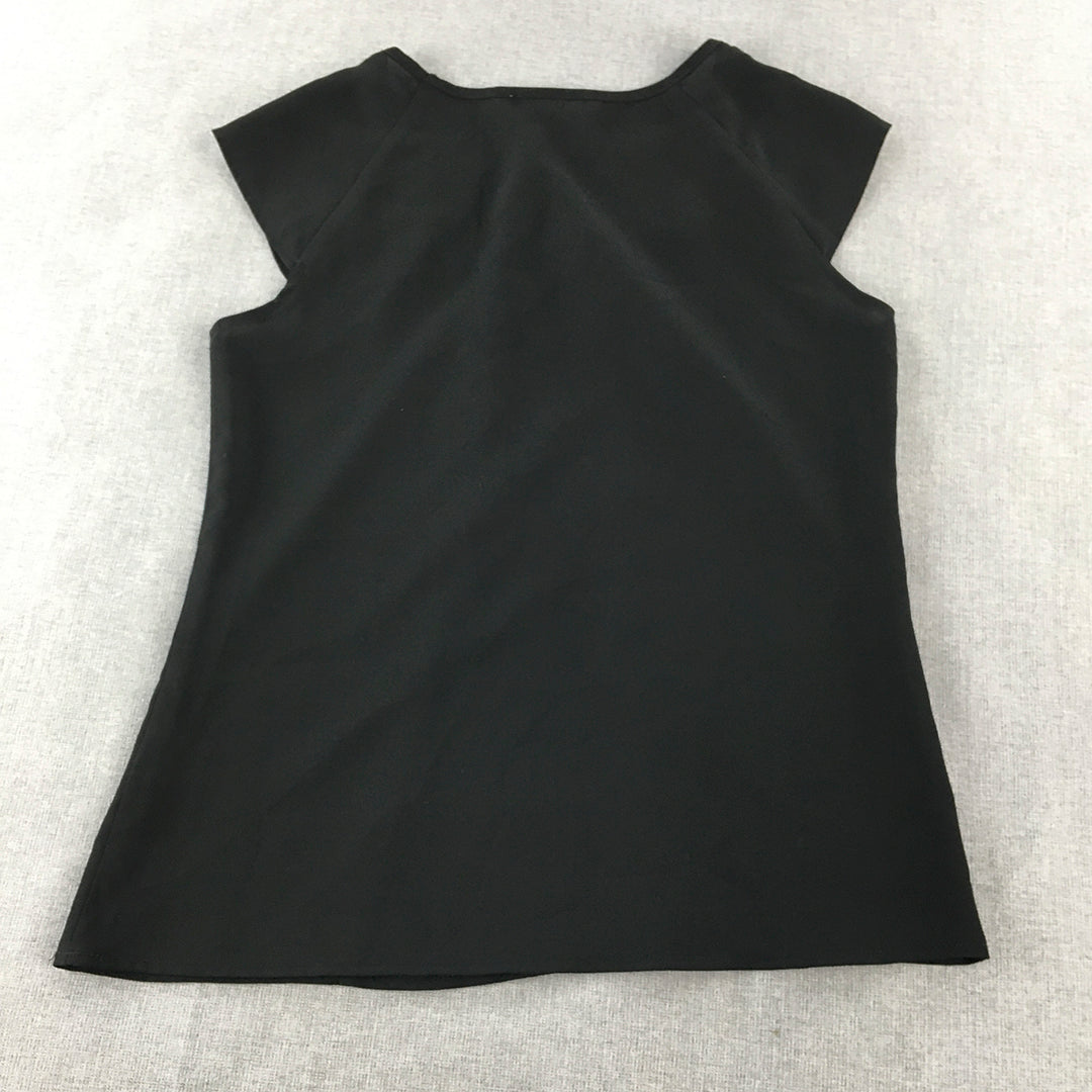 Forcast Womens Top Size 6 Black Short Sleeve Shirt Blouse Stretch